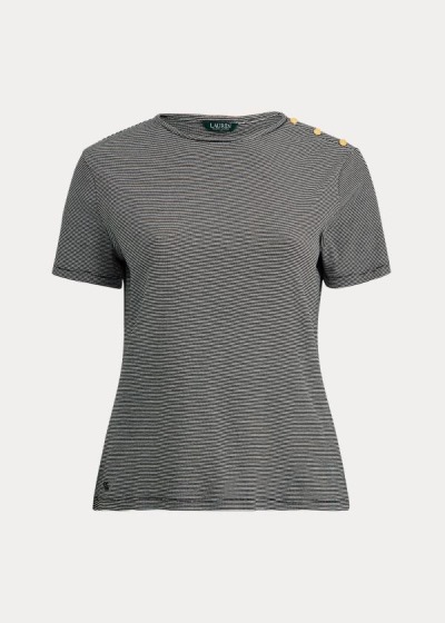 Women's Ralph Lauren Button-Trim Striped Cotton Tops | 970613SGT